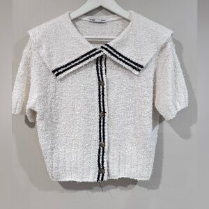 Mixxo Tailored collar color block short-sleeved cardigan